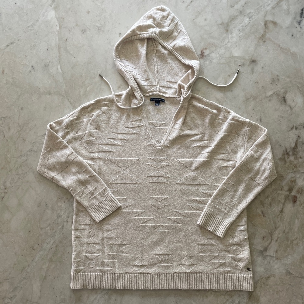 American Eagle Cream hooded knit sweater